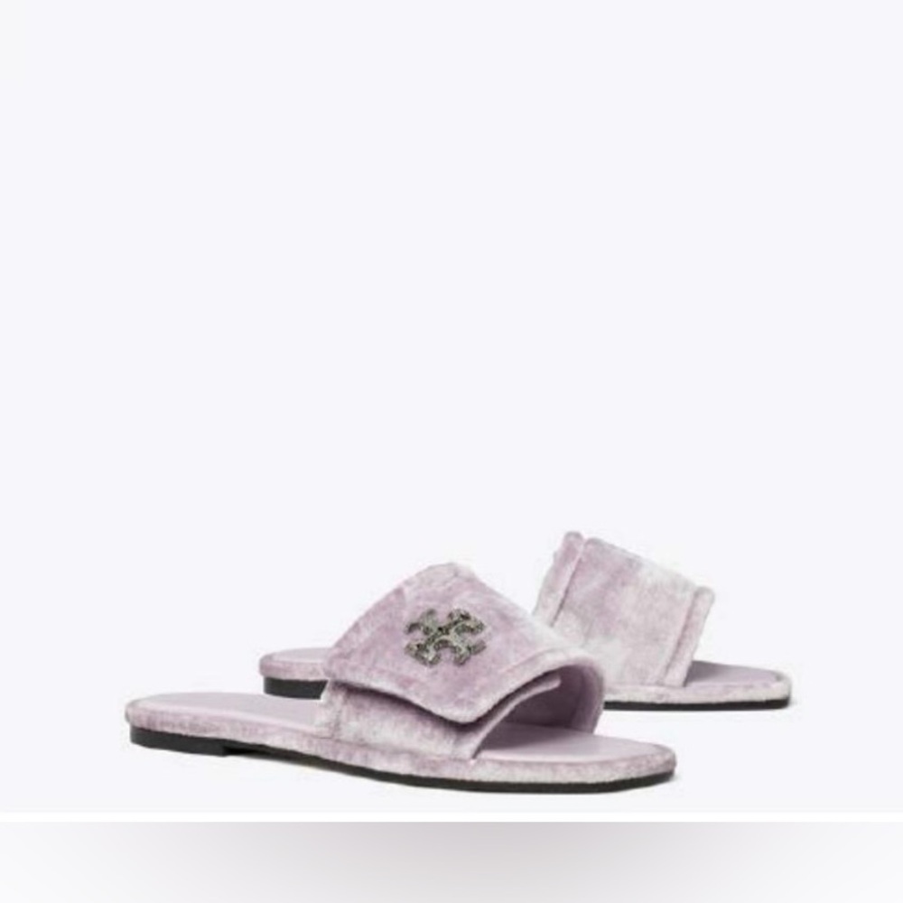 Tory Burch Everly Velvet Slide Velcro Tab Adjustable Sandal